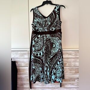 💙 Maurices Blue Brown Paisley Sleeveless Dress | Empire Waist Midi | Size 1X